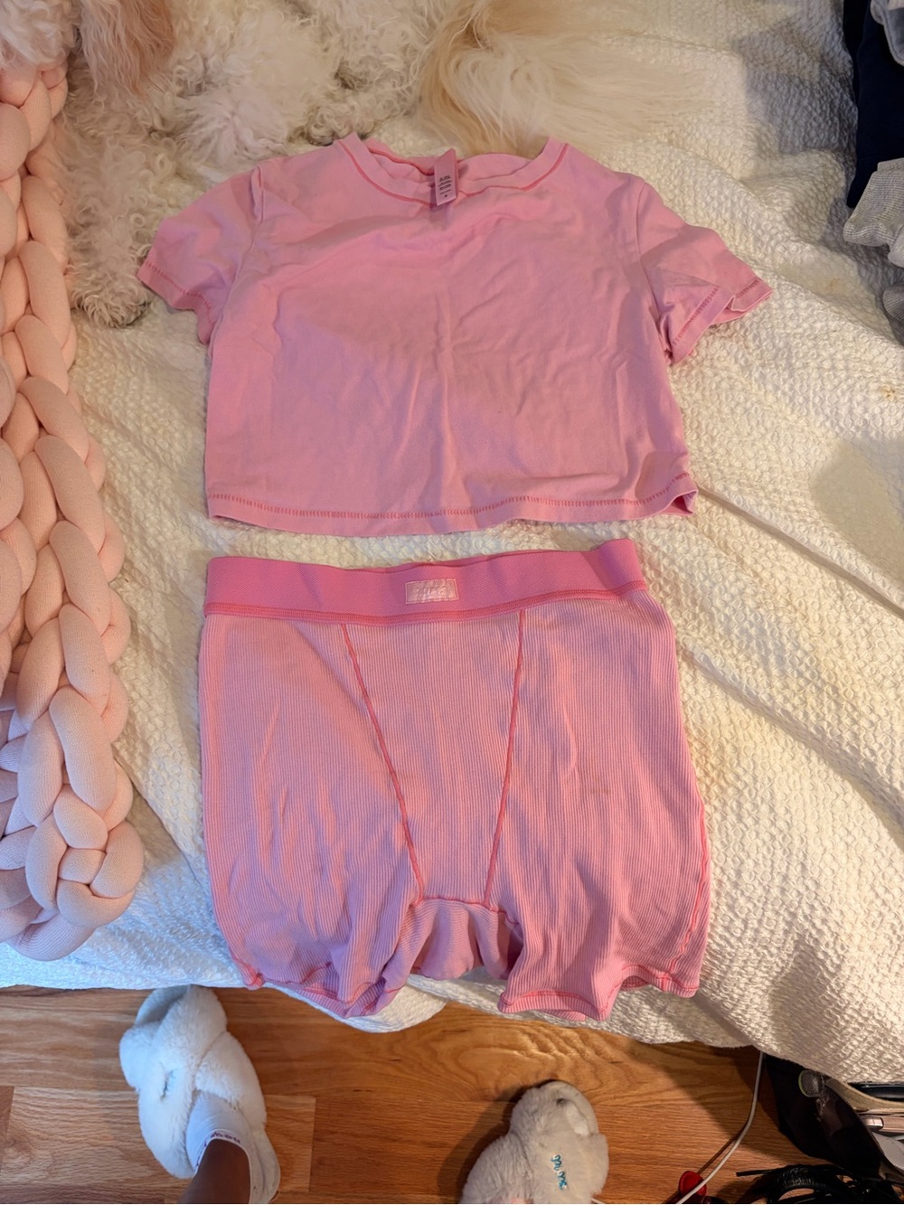 Skims two piece bubblegum lounge set